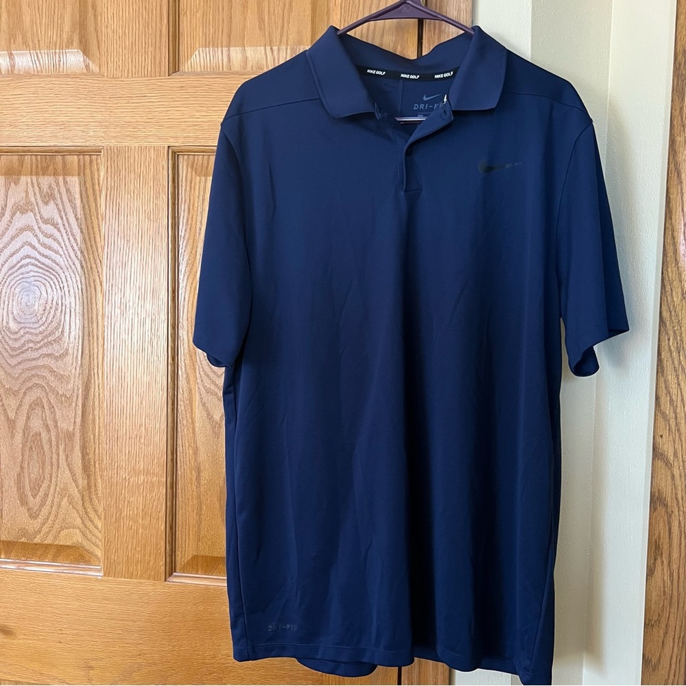 Nike Men Blue Short Sleeve Solid Golf Polo Size Large